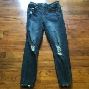 high waisted dark blue skinny jeans